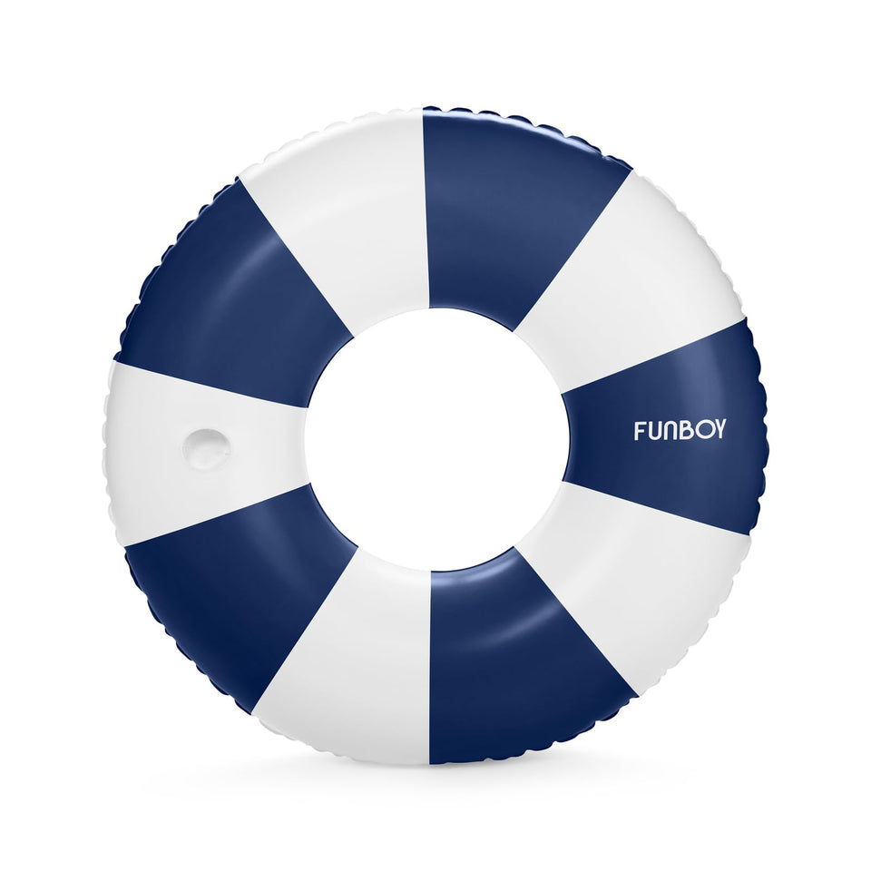 FUNBOY vintage navy stripe pool float with cup holder for poolside sipping