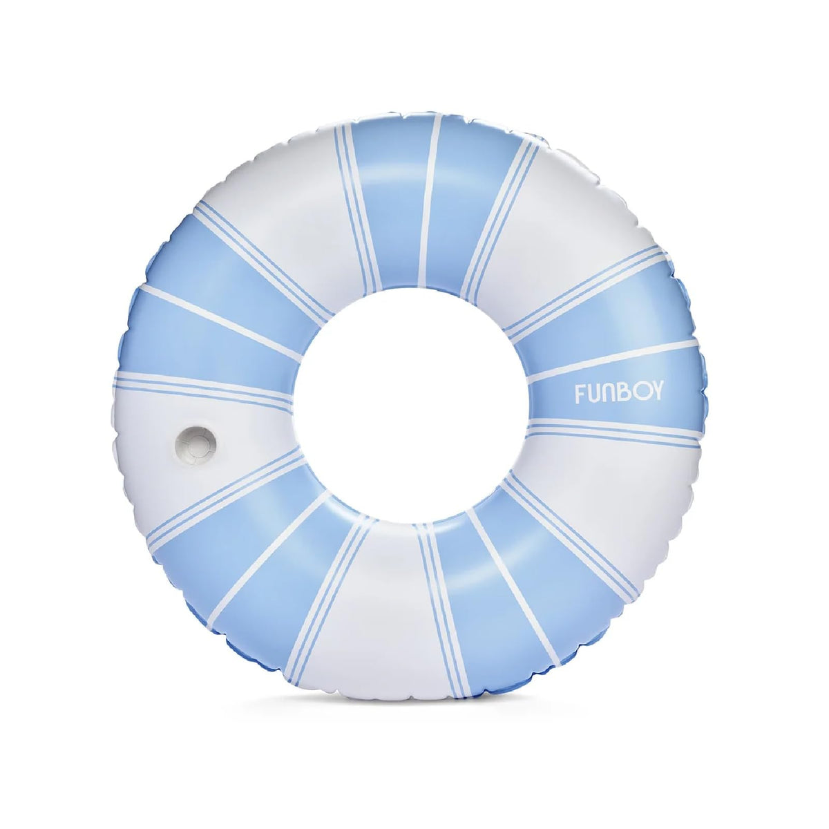 FUNBOY Vintage Stripe 48in pool float with cup holder for relaxing poolside moments.