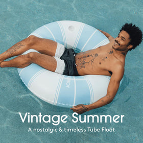 FUNBOY Vintage Stripe 48in pool float for lounging under the sun and sip-friendly comfort.