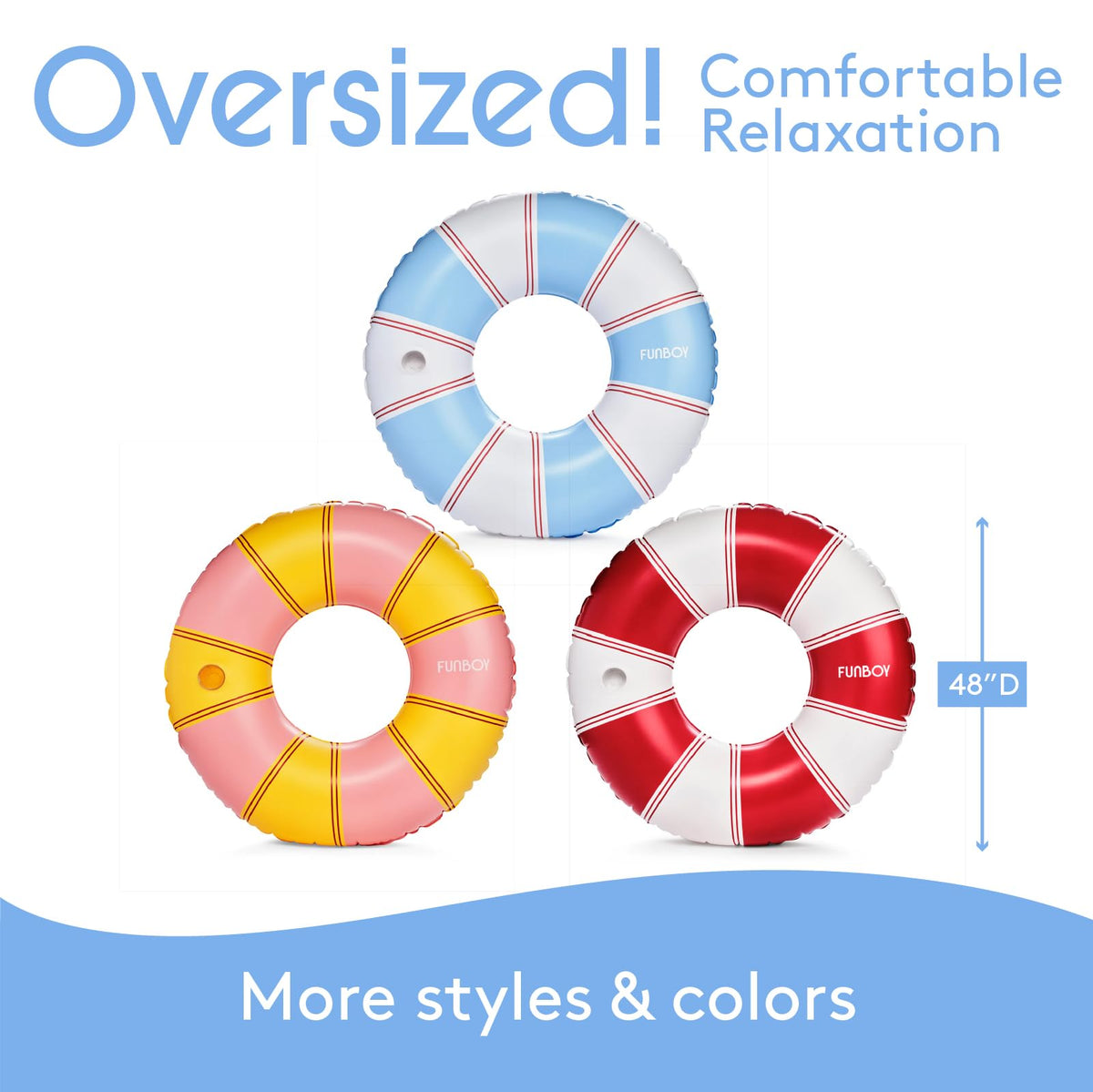 FUNBOY Vintage Stripe 48in pool float is ideal for parties and group pool fun.