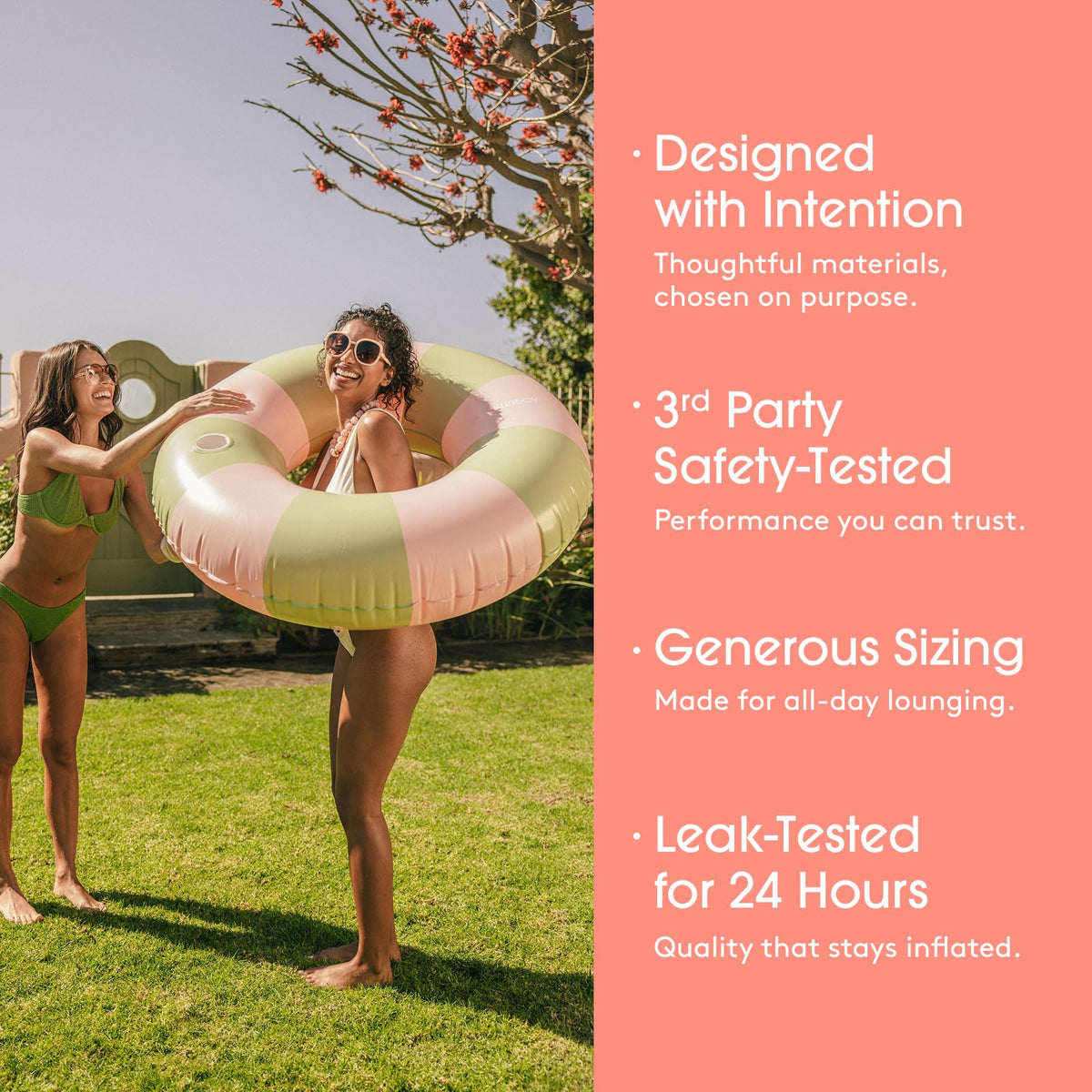 FUNBOY vintage stripe float enhances poolside setups and photos.