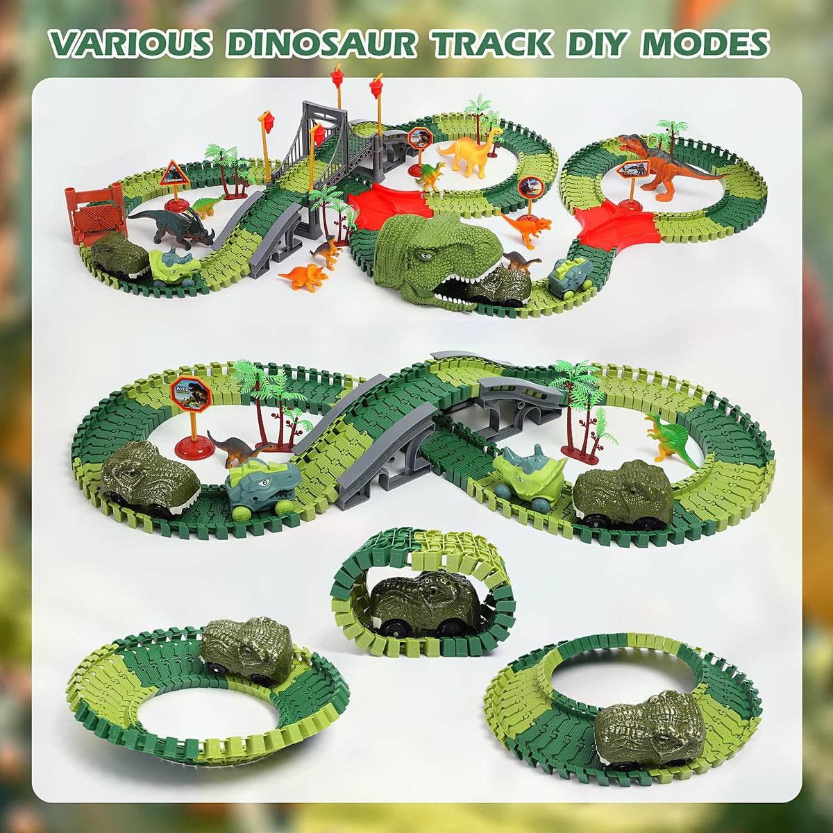 Dinosaur figures included with Funbud track inspire storytelling adventures.