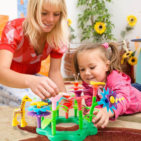 Bright Funbud colors create a cheerful flower garden play scene.