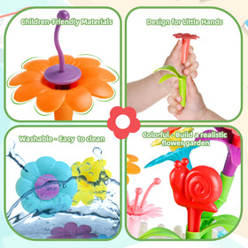 Funbud giraffe and insect figures brighten a garden scene for storytelling.