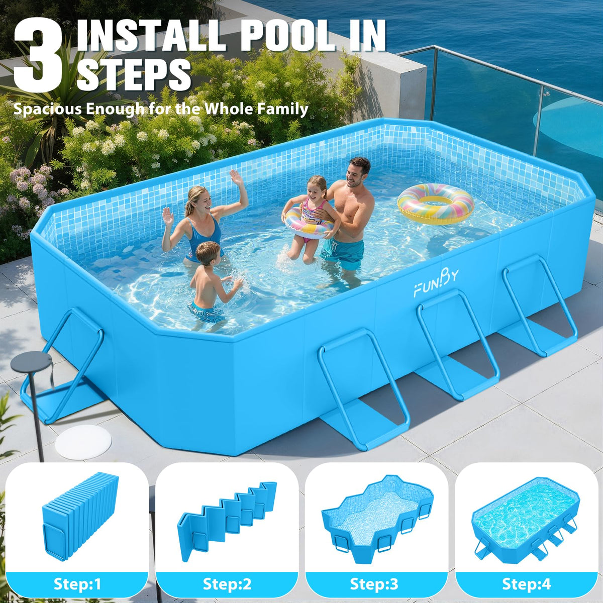 FunBy foldable pool eight triangular steel frames reinforce stability