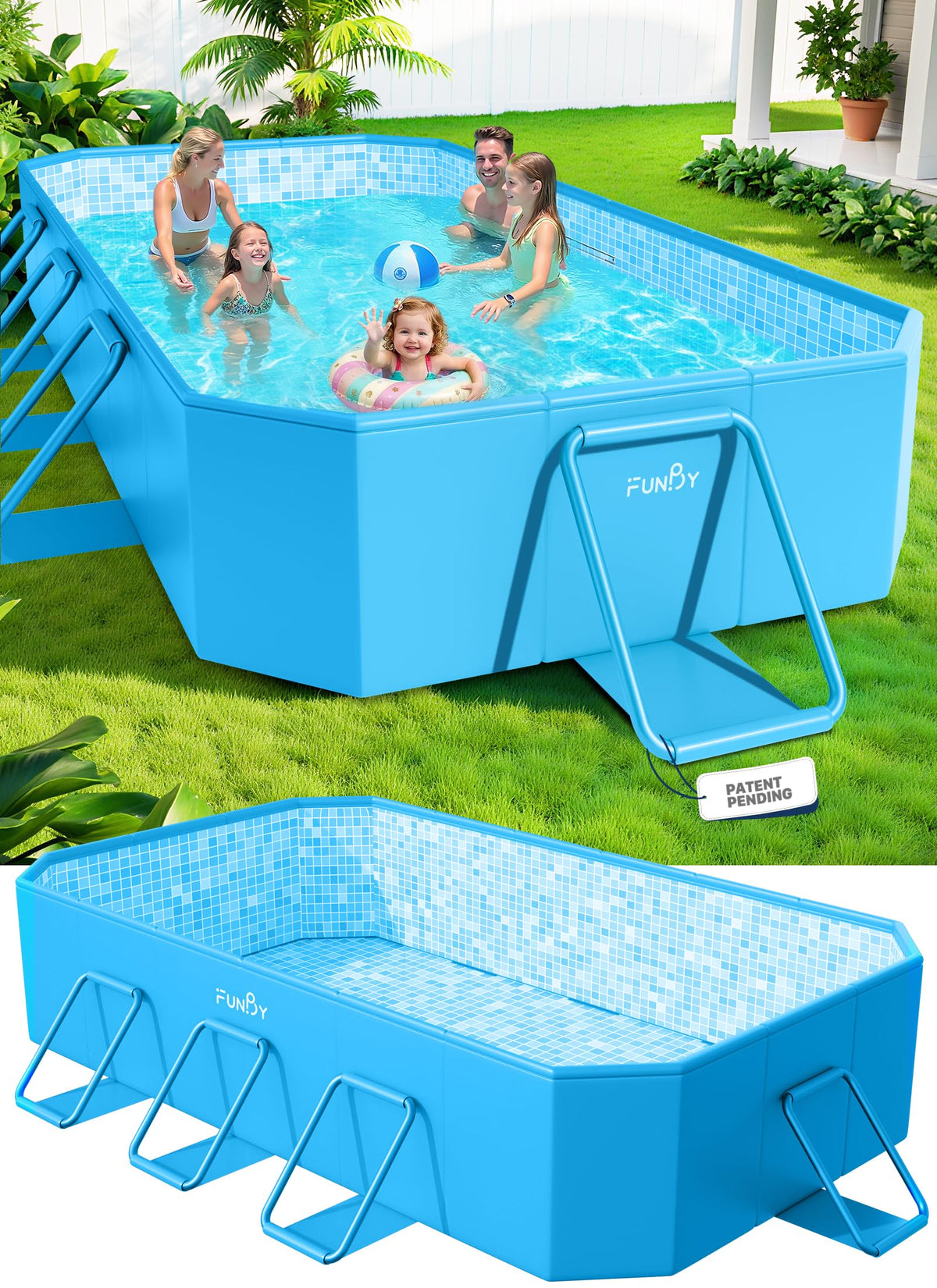 FunBy large foldable pool exterior mosaic design for stylish backyard relaxation