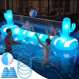 FunBy solar pool volleyball net glows at night for vibrant pool parties.