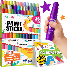 Funcils 36-washable tempera paint sticks pack for vibrant, mess-free kid art.