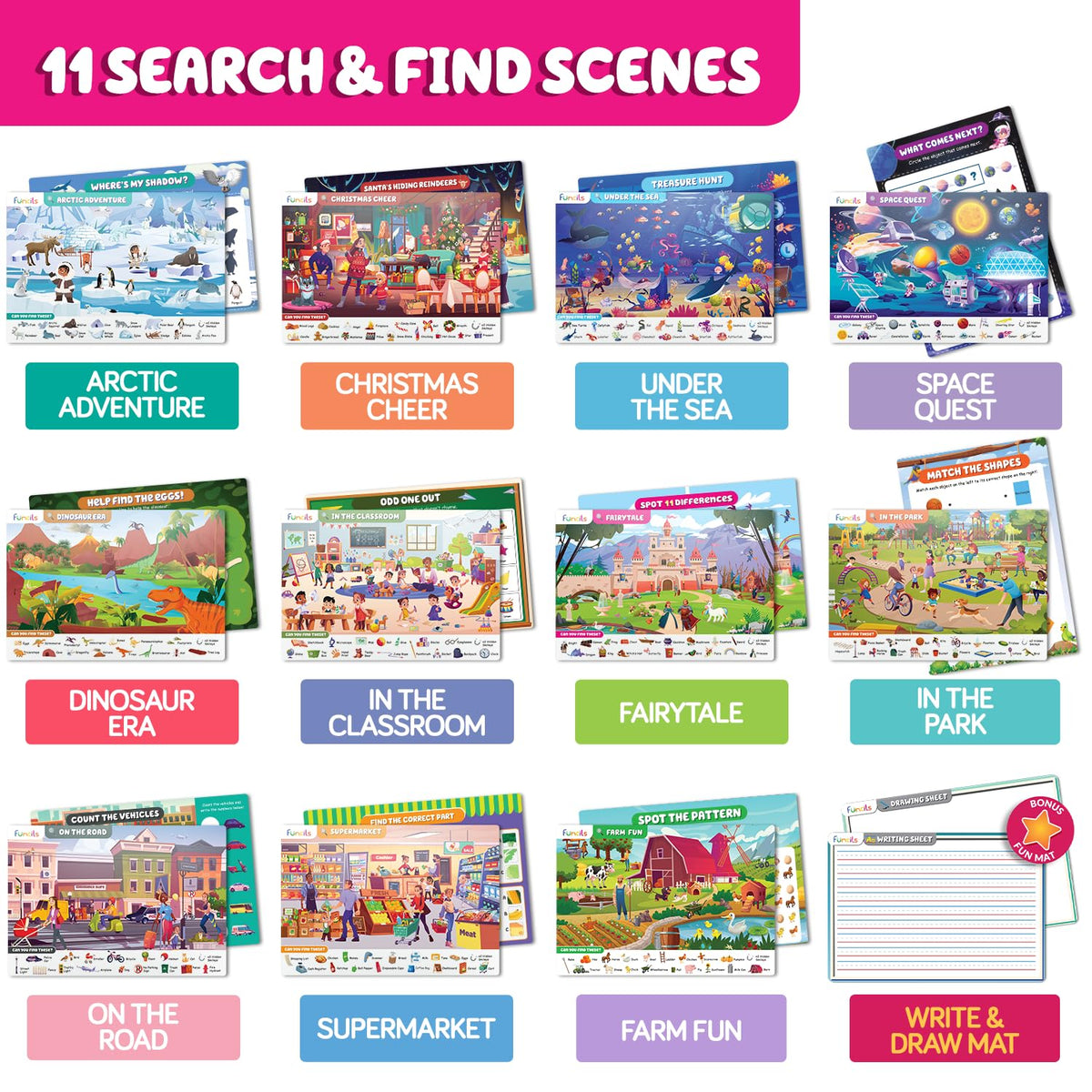 Funcils Seek & Find Christmas theme mat offers seasonal learning and festive exploration.