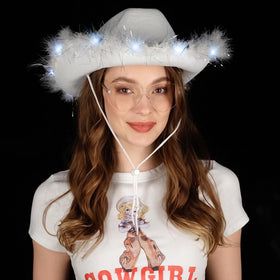 Funcredible feather-trim cowgirl hat adds bold western flair.