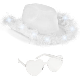 Funcredible white LED cowboy hat showcases festival-ready glow.