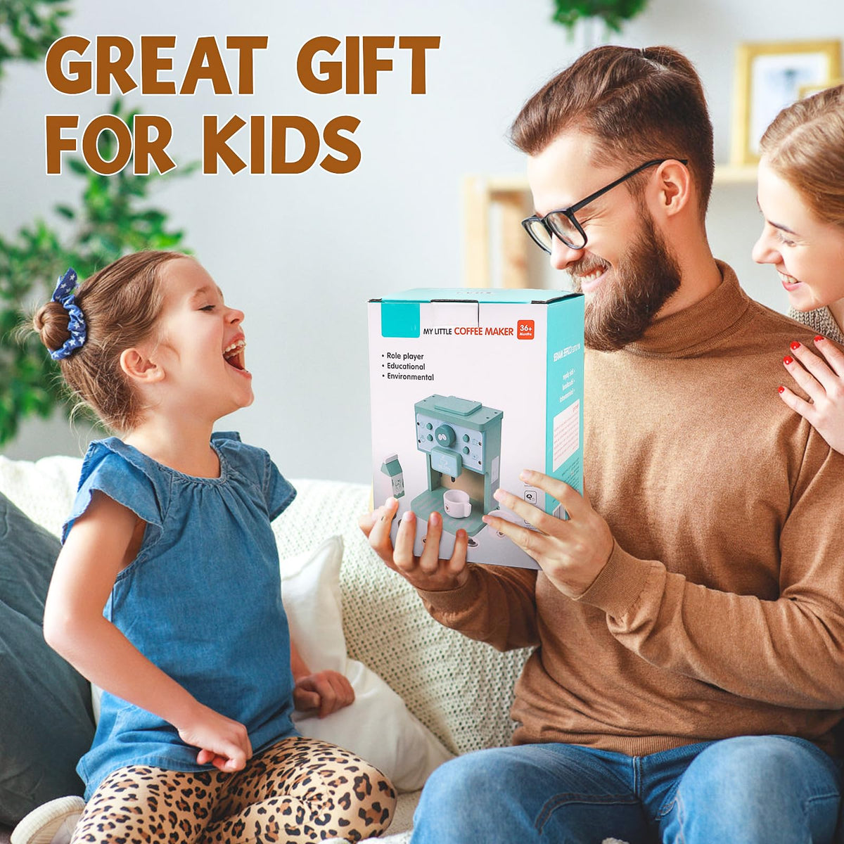 FUNCREVITY Kids Coffee Playset durable wooden design supports daily pretend play.