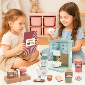 FUNCREVITY Kids Coffee Playset foam-art function adds playful latte designs.