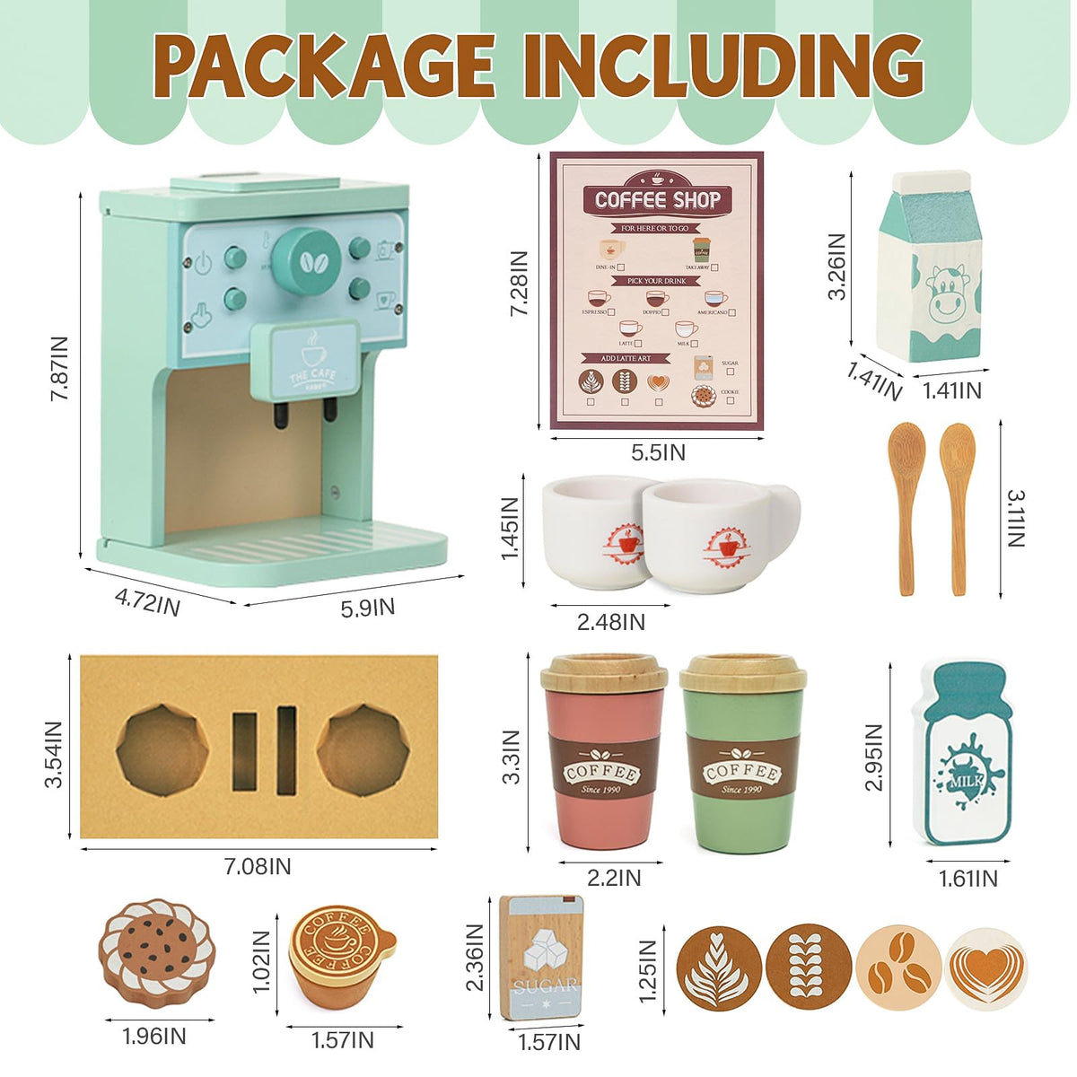 FUNCREVITY Kids Coffee Playset tiny spoons and cookies boost imaginative orders.