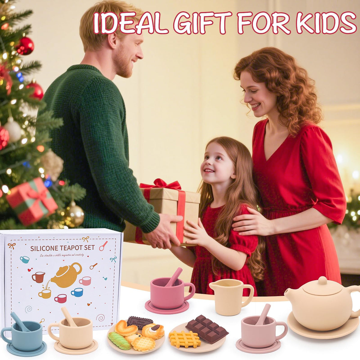 Funcrevity silicone tea party set play scene, inviting family-friendly role-play.