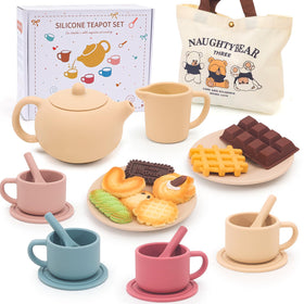 Funcrevity silicone tea set teapot for kids, durable and safe for pretend tea time.