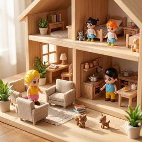 FUNERICA compatibility image showing fit with common wooden and plastic dollhouses.