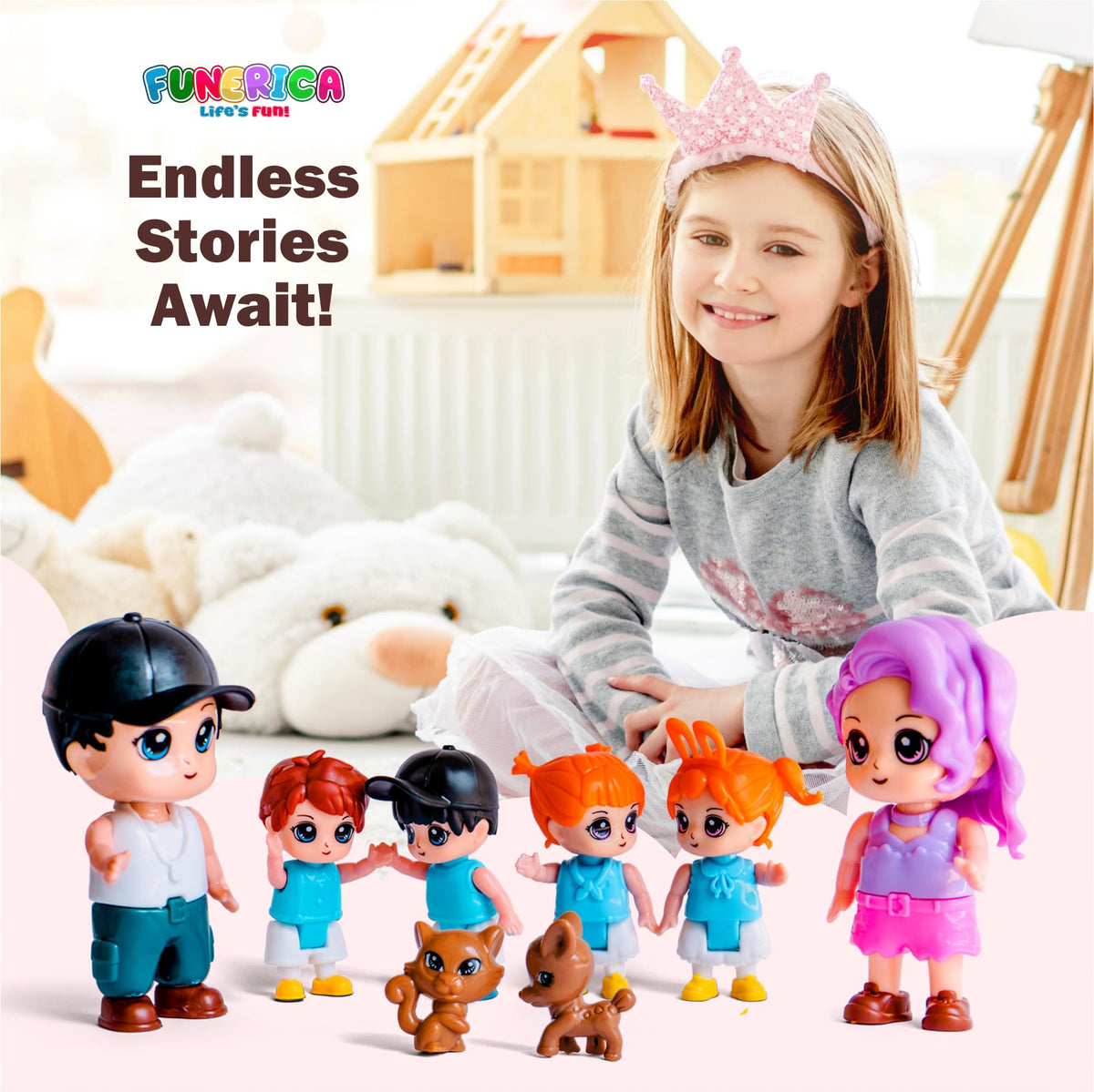 FUNERICA cat figure adds cozy pet-friendly storytelling moments.
