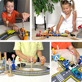 FUNERICA wooden bases and signs provide stable play on rugs and floors