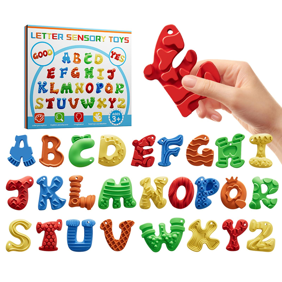 FunFusion 26PCS alphabet fidget set close-up with textured letters for focus and calm during study