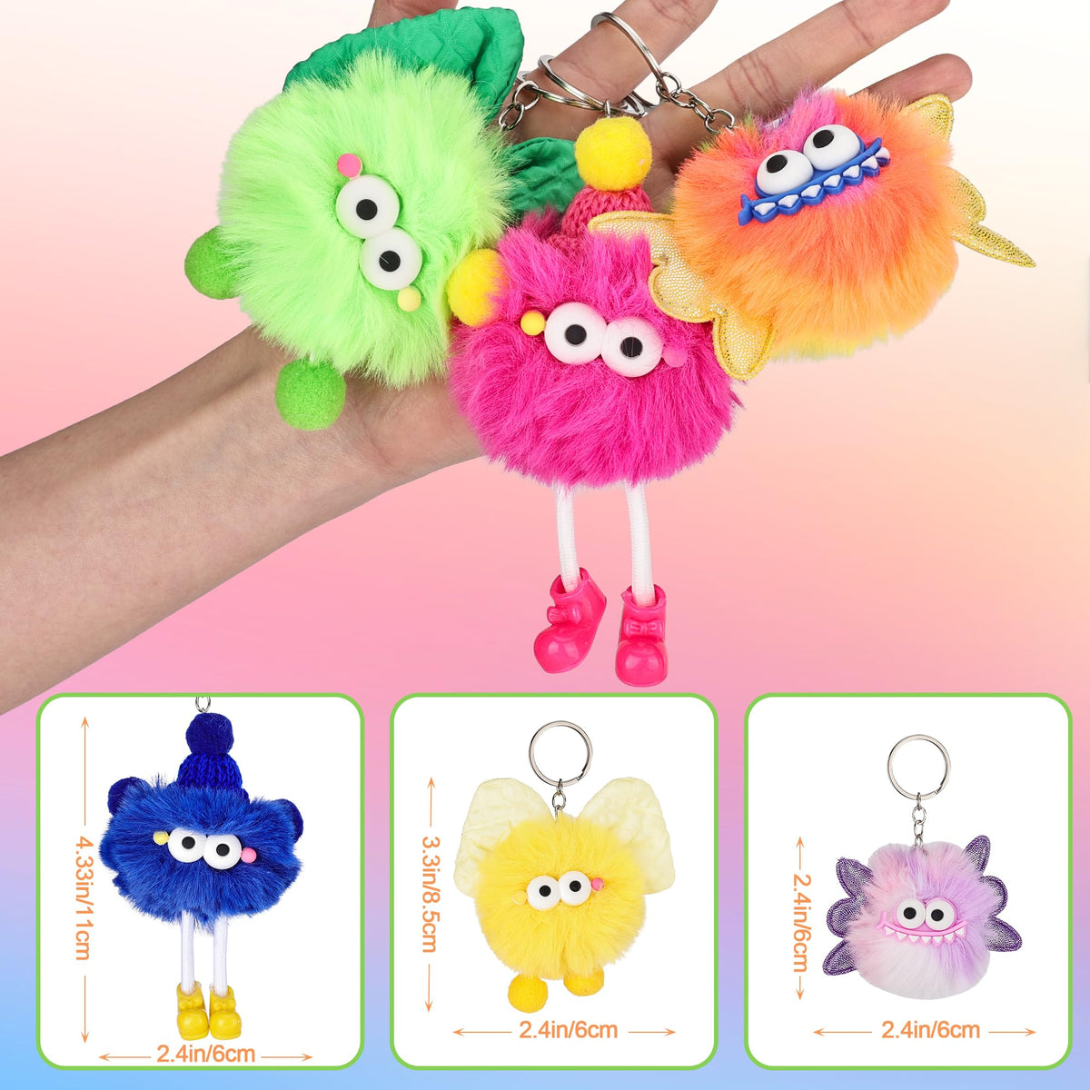 Fungi Fun blue-wink monster plush keychain, lightweight charm for keys and lunchboxes