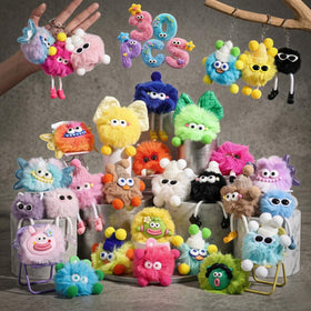 Fungi Fun teal-burst monster plush keychain, lightweight charm for lunchboxes