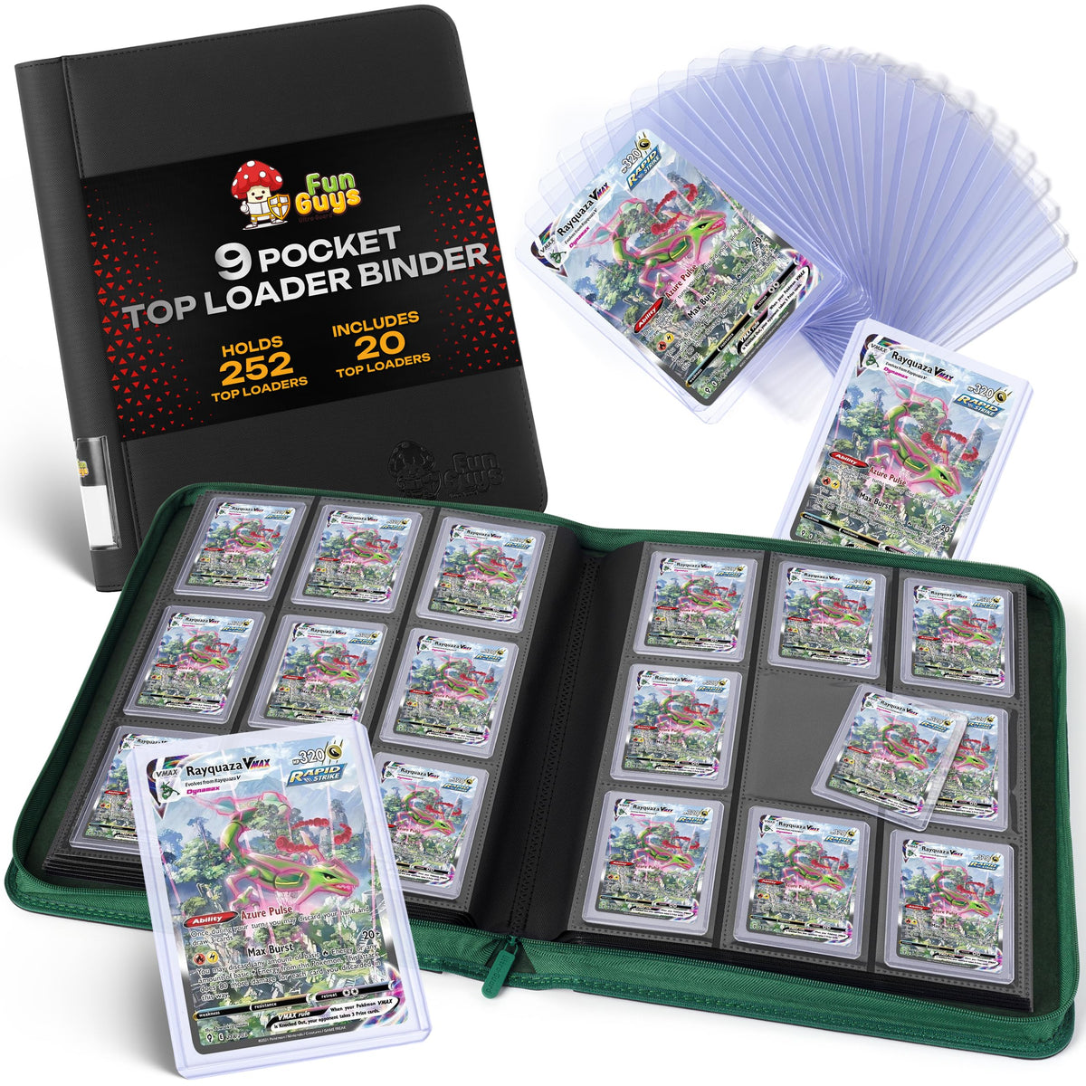 FunGuys Toploader binder front view showing sturdy exterior for card storage