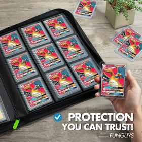 FunGuys Toploader Binder compatible with MTG, Yu-Gi-Oh, Pokémon, and more.