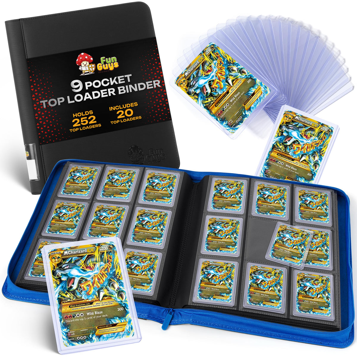 FunGuys Toploader Binder exterior with water-resistant Exo-Tec for travel protection