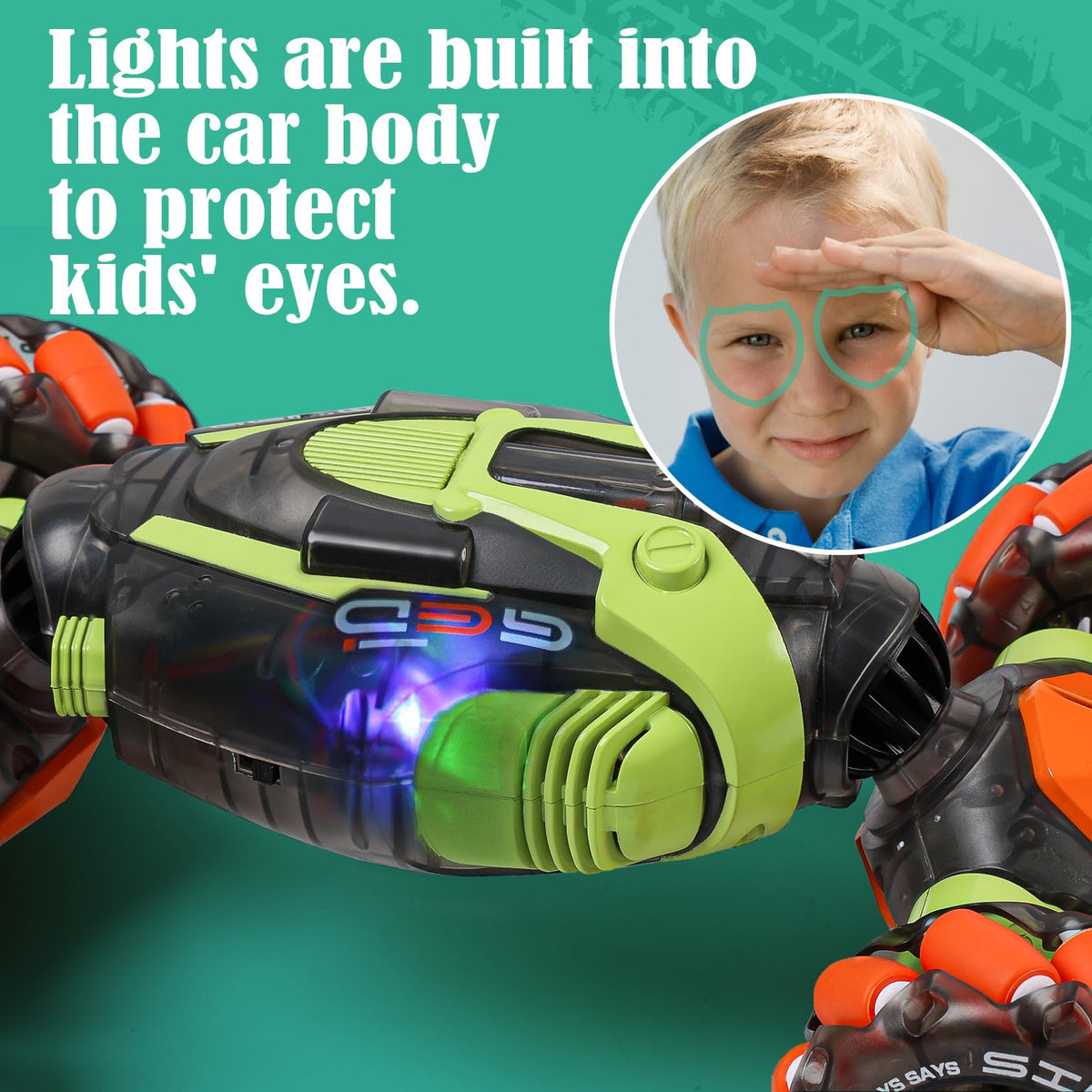 FUNiOi Gesture Sensing RC Stunt Car lights and music enhance nighttime play sessions