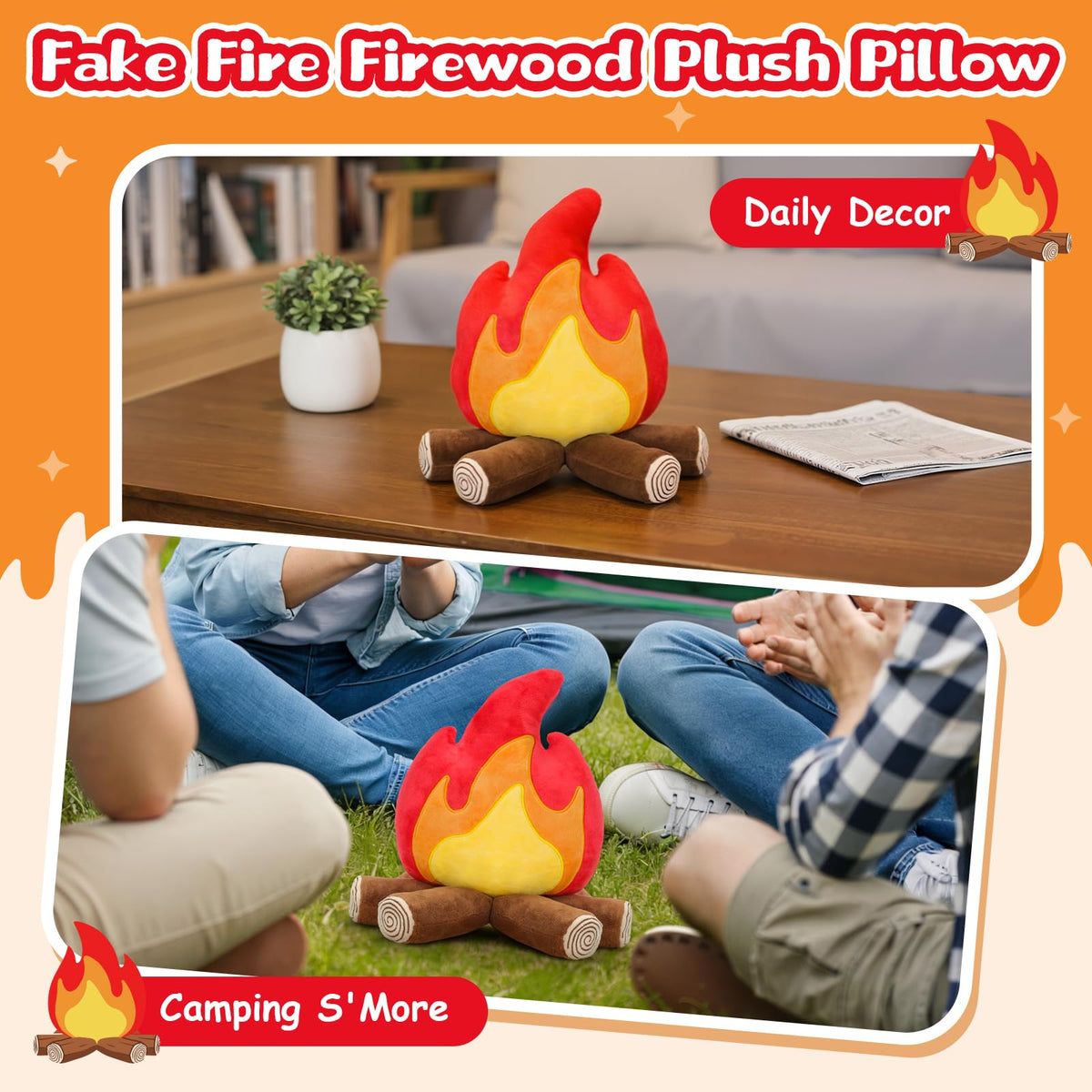 FunisFun campfire plush on office desk adds comforting decor.