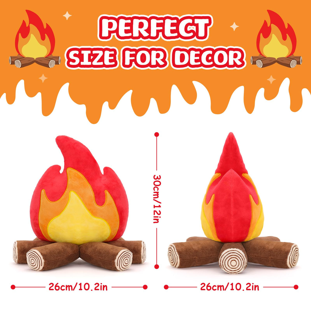 FunisFun campfire plush on bed offers soft support for lounging.