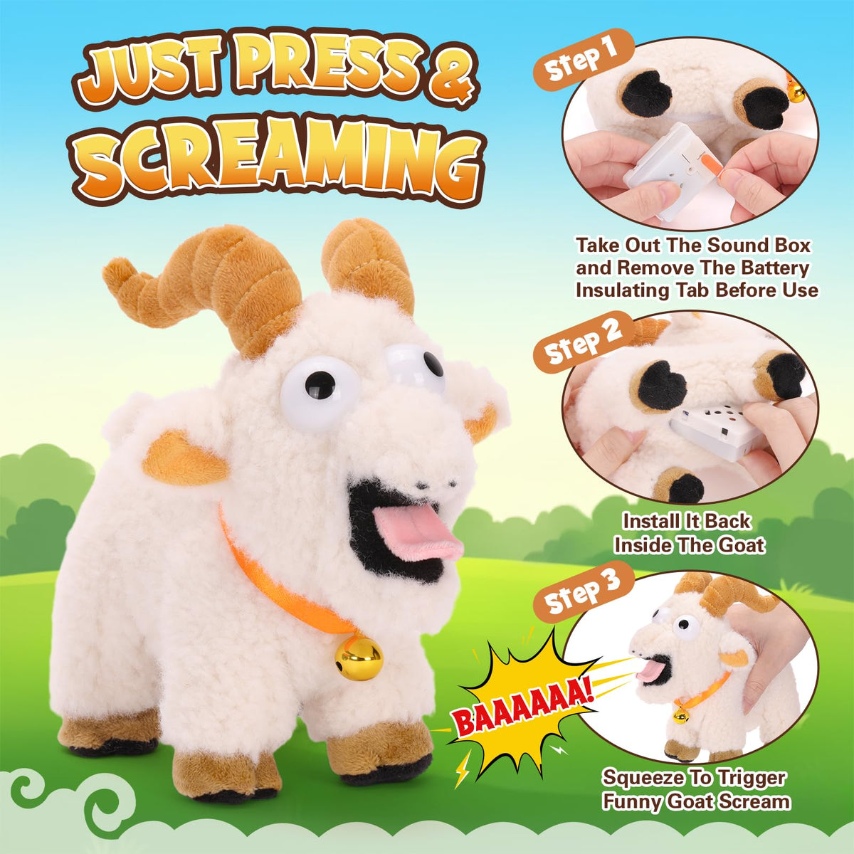 FunisFun goat plush close-up hug, ultra-soft and cuddly.