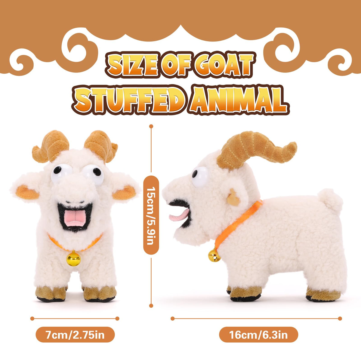 FunisFun goat plush on a desk, soft and inviting.