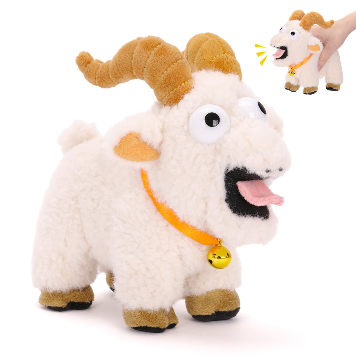 FunisFun goat plush screaming close-up for pranks and laughs.