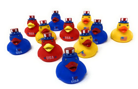Funiverse Uncle Sam hat duckies in blue and red for Memorial Day celebrations.