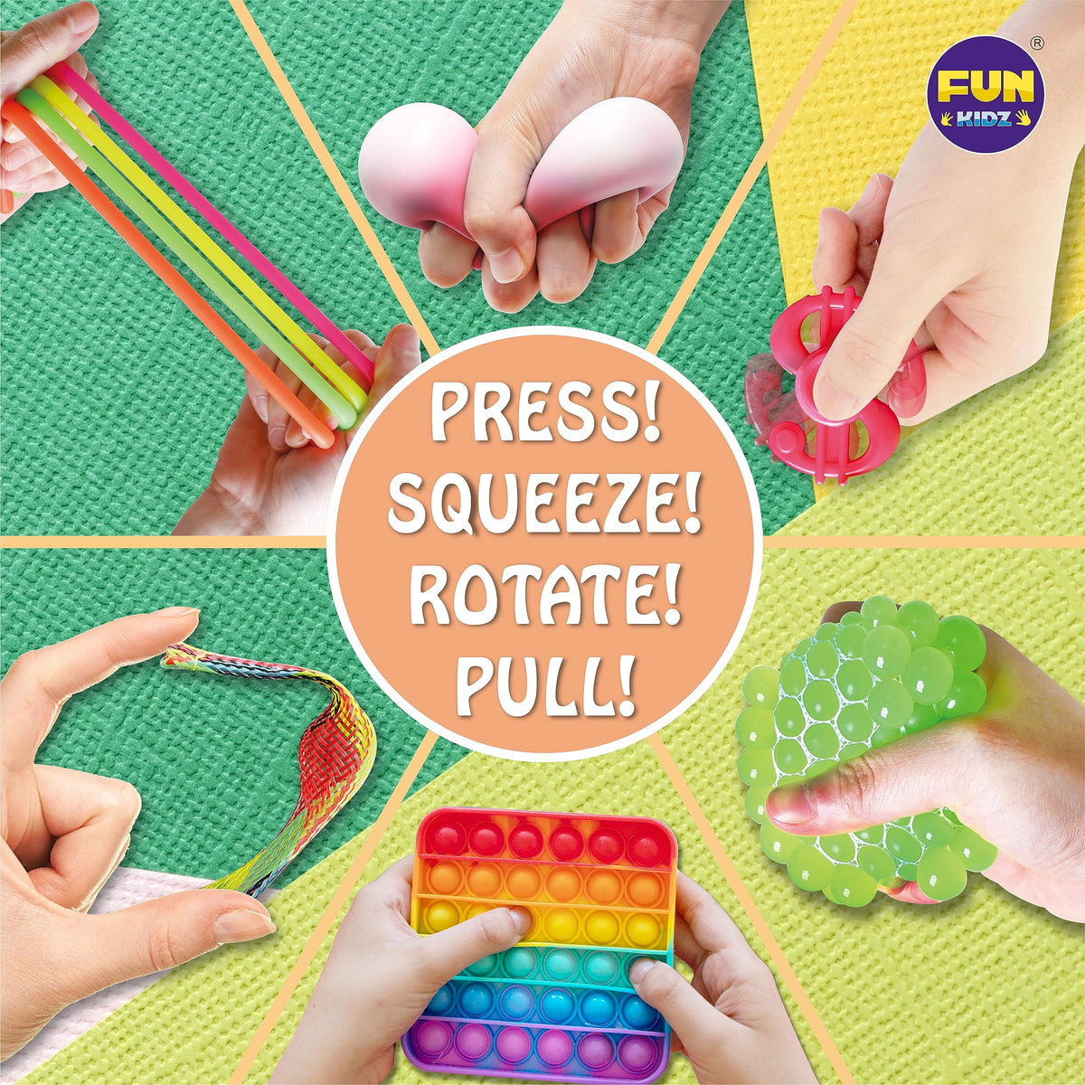 FunKidz braided mesh tubes twist-and-bend for dexterity practice.