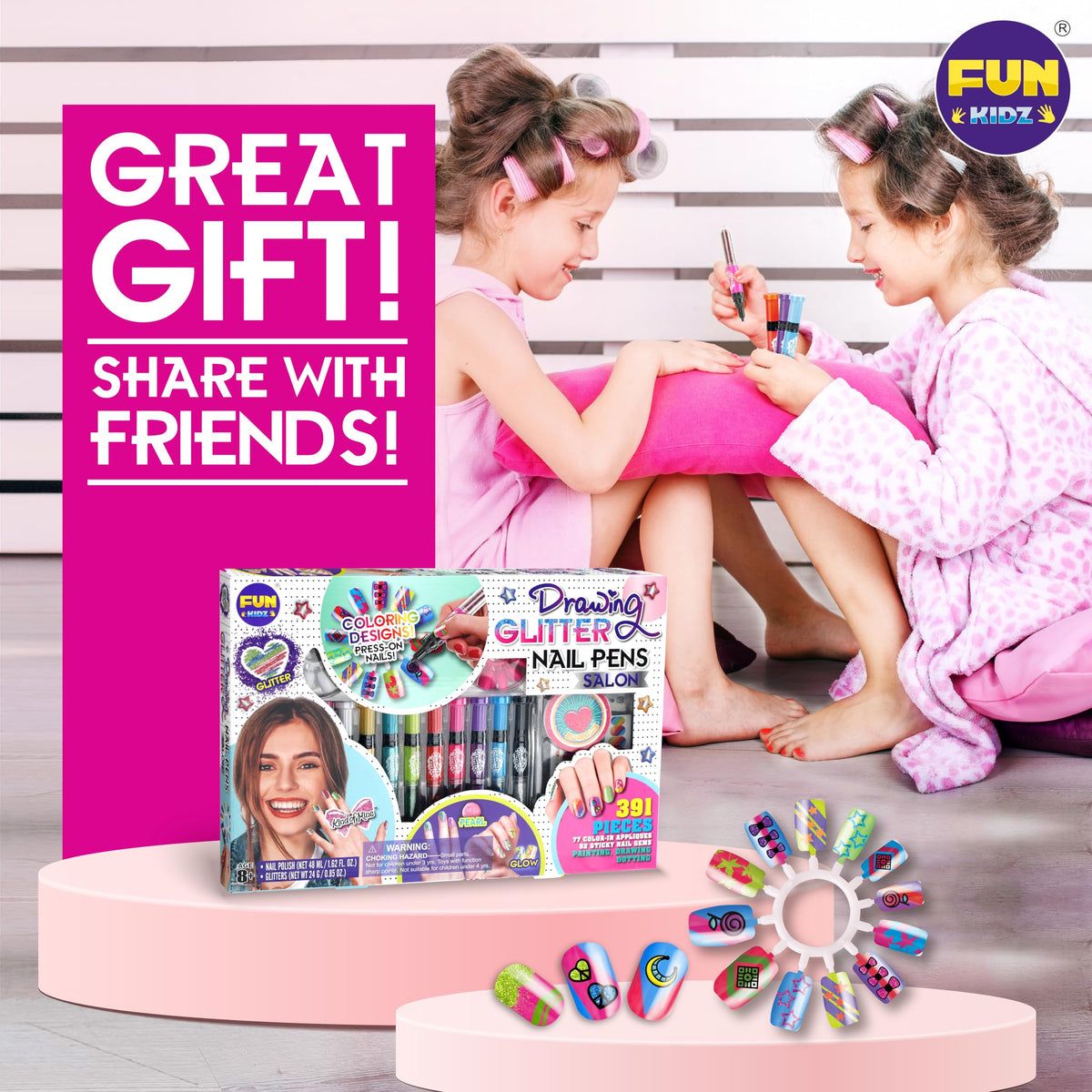 FUN KIDZ sketch-ready nail tools for precise art.