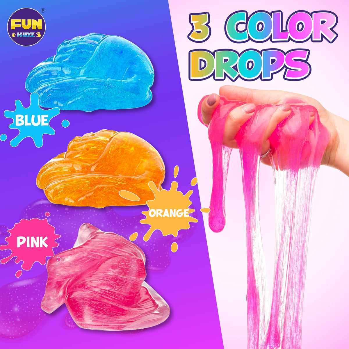 FUN KIDZ bubble-friendly slime action shot shows quick bubble creation and playful manipulation.