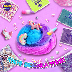 FUN KIDZ cloud slime close-up showing stretchy texture and vibrant colors.