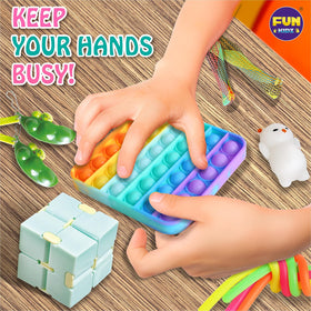 FunKidz fidget spinners in bright colors to relieve boredom during breaks.