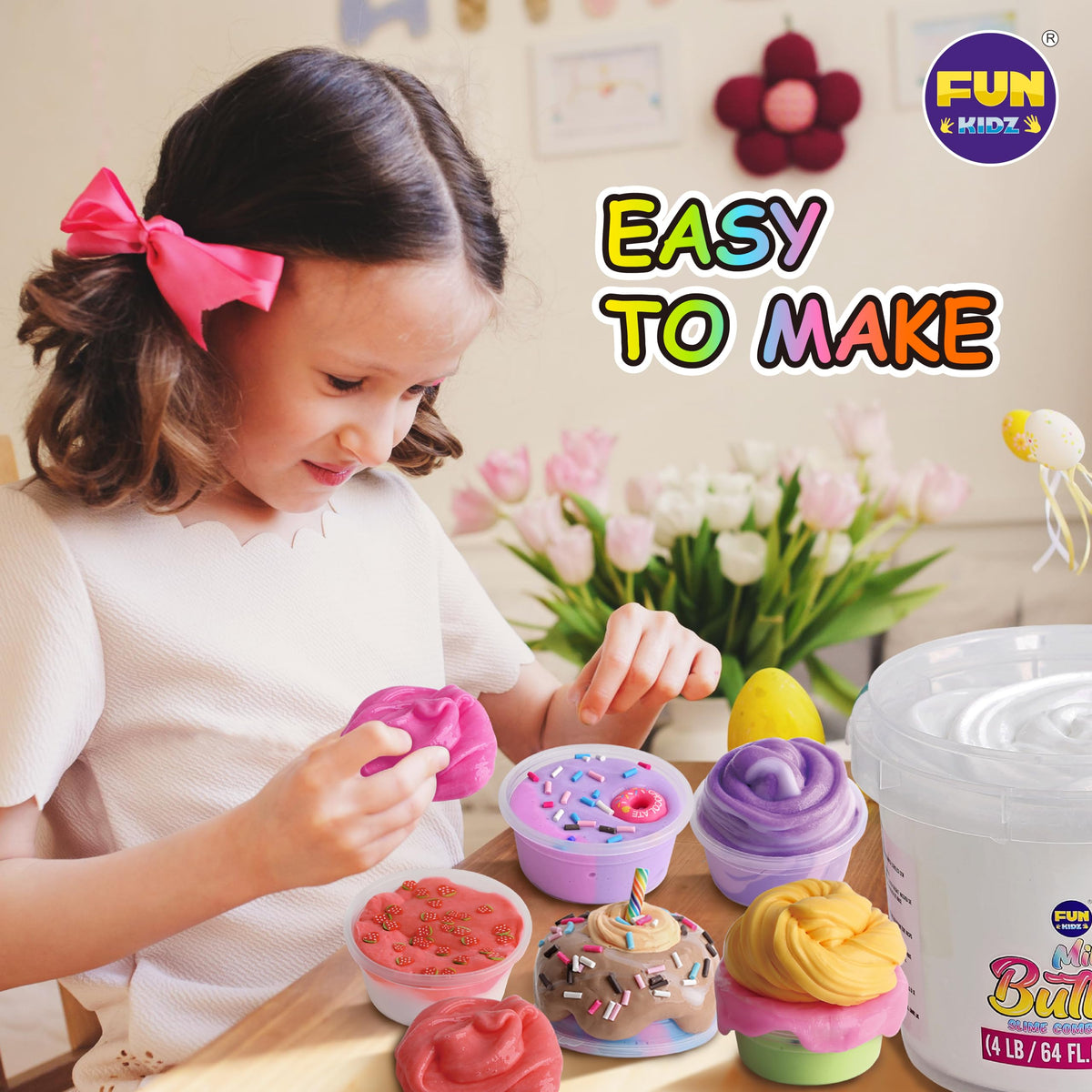 FunKidz Milky Butter Slime storage cans keep slime fresh and portable.