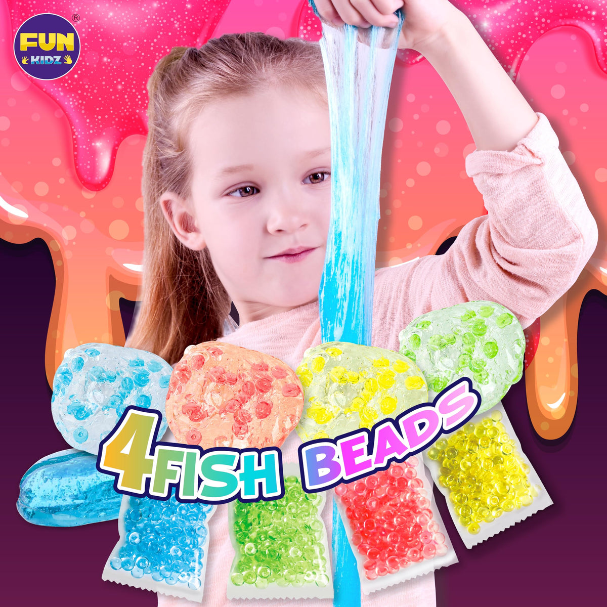 FUN KIDZ neon glitter slime close-up highlights sparkling colors and textures.