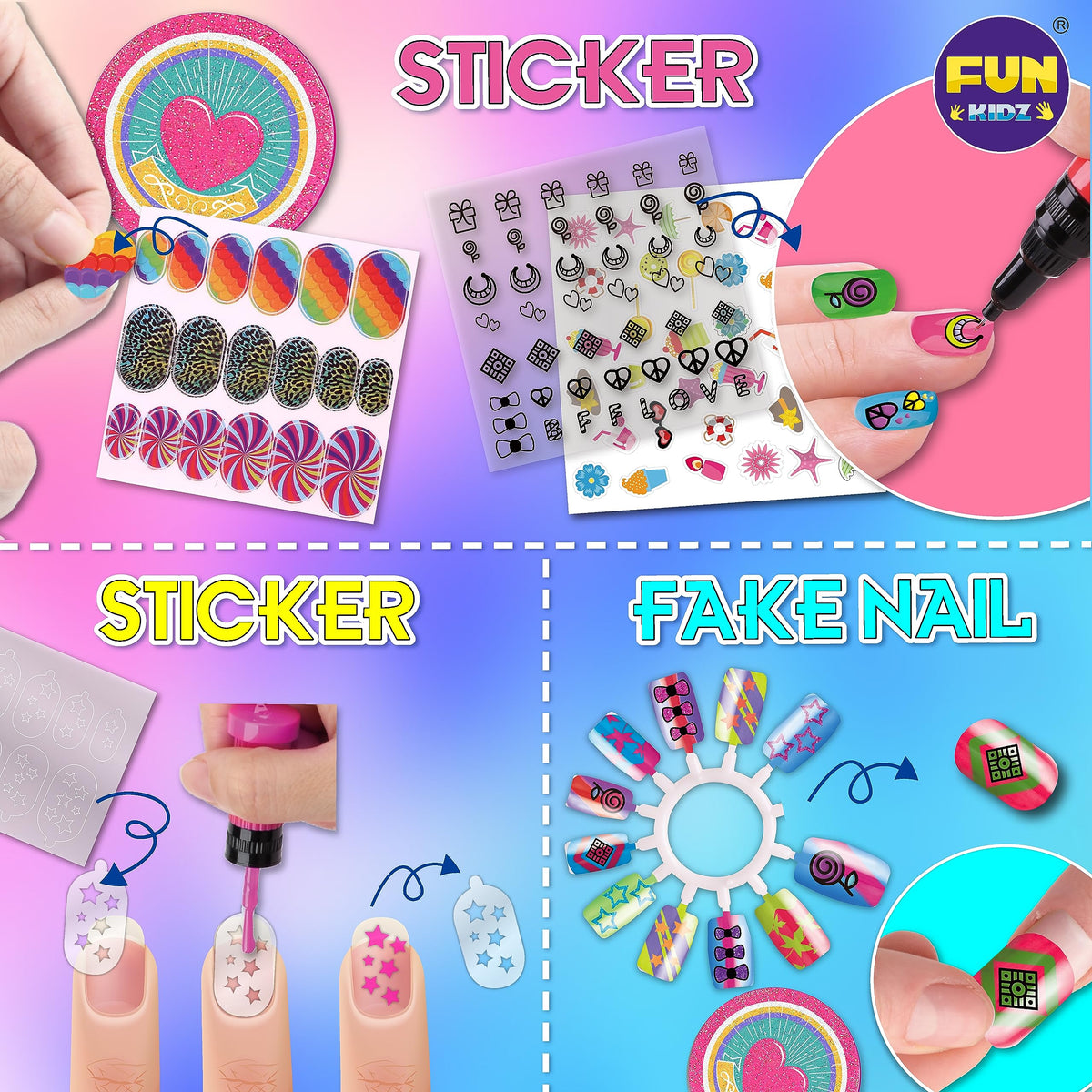 FUN KIDZ party-night nail designs for group activities.