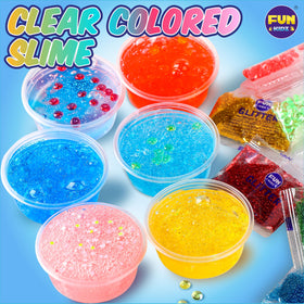 FUN KIDZ soft stretchy clear slime texture emphasizes smooth feel and easy cleanup.