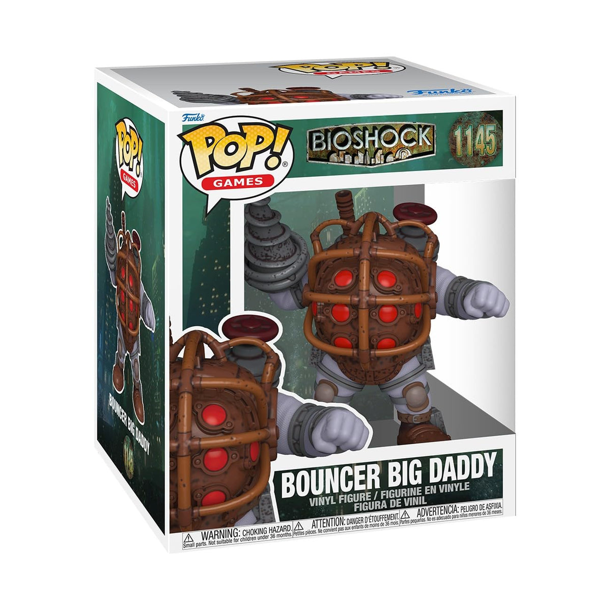 Funko Bioshock Bouncer Big Daddy figure close-up showing armored suit detail for display.