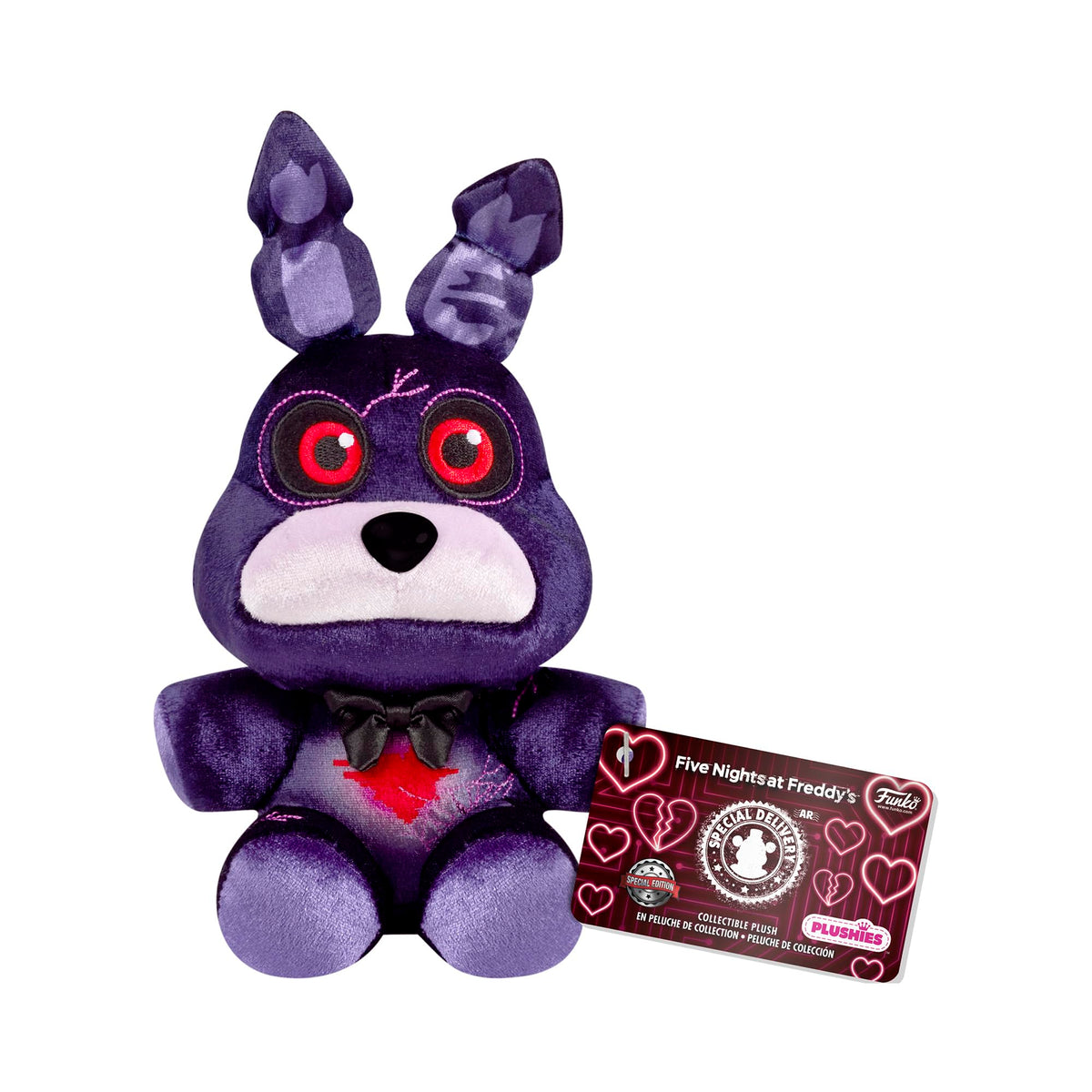 Funko FNAF Blkheart Bonnie plush face close-up; ultra-soft fabric for cuddling.