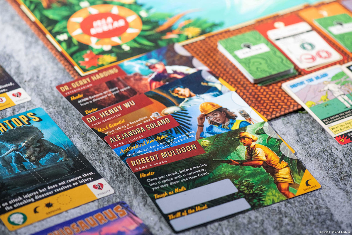 Board layout from Funko Isla Nublar showcasing strategic park planning.