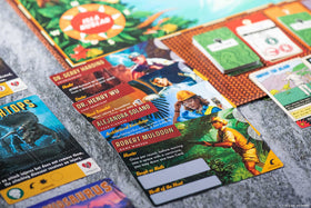 Board layout from Funko Isla Nublar showcasing strategic park planning.