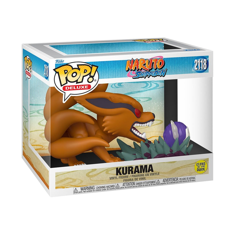 Funko Naruto Kurama Deluxe figure glows in the dark for a striking display.